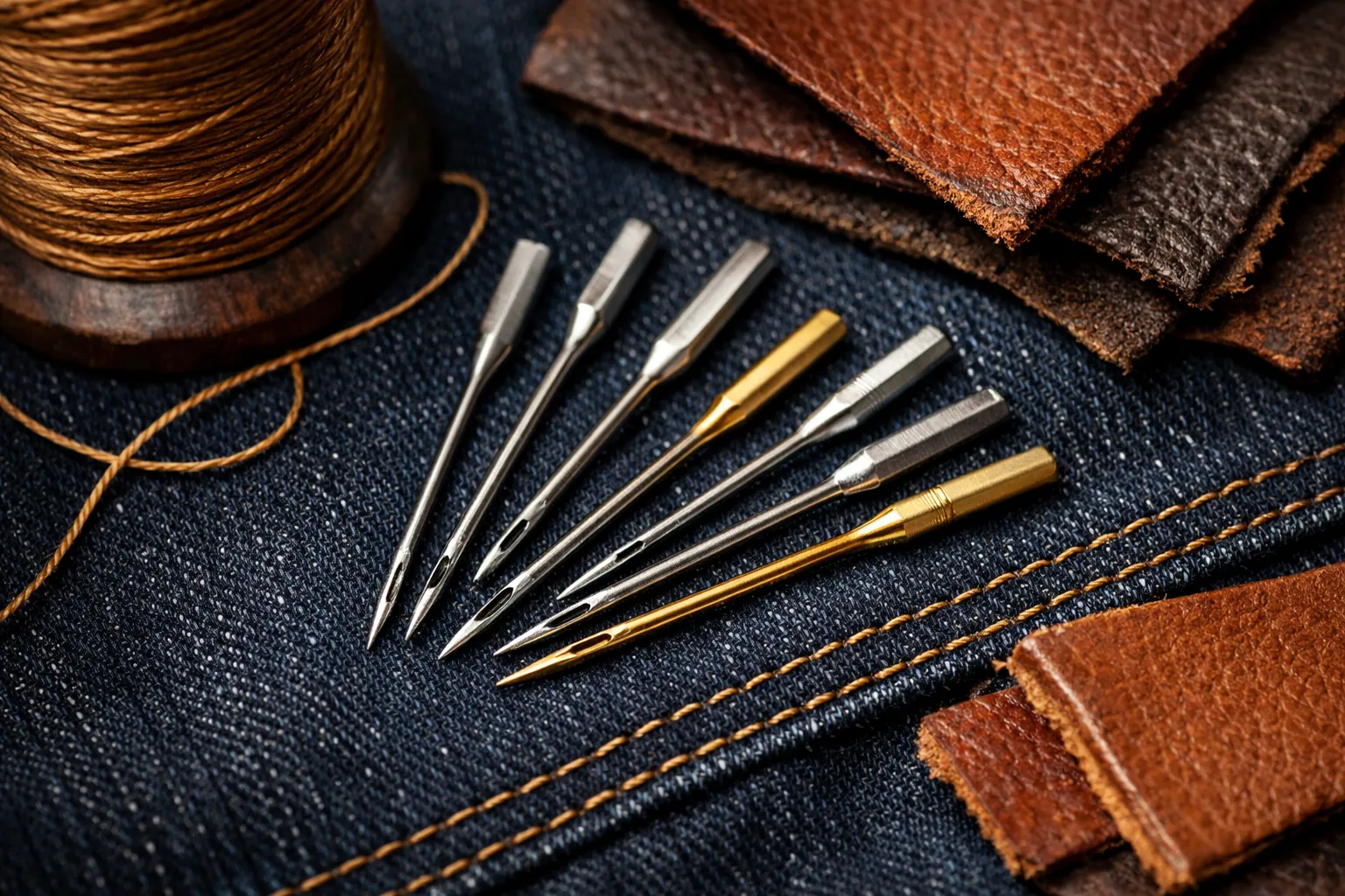 Heavy needles and topstitching thread on denim