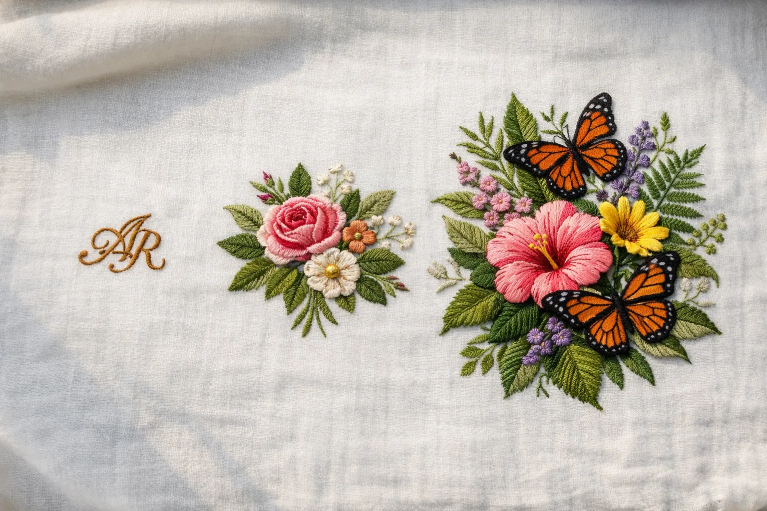 Three embroidery samples of increasing size