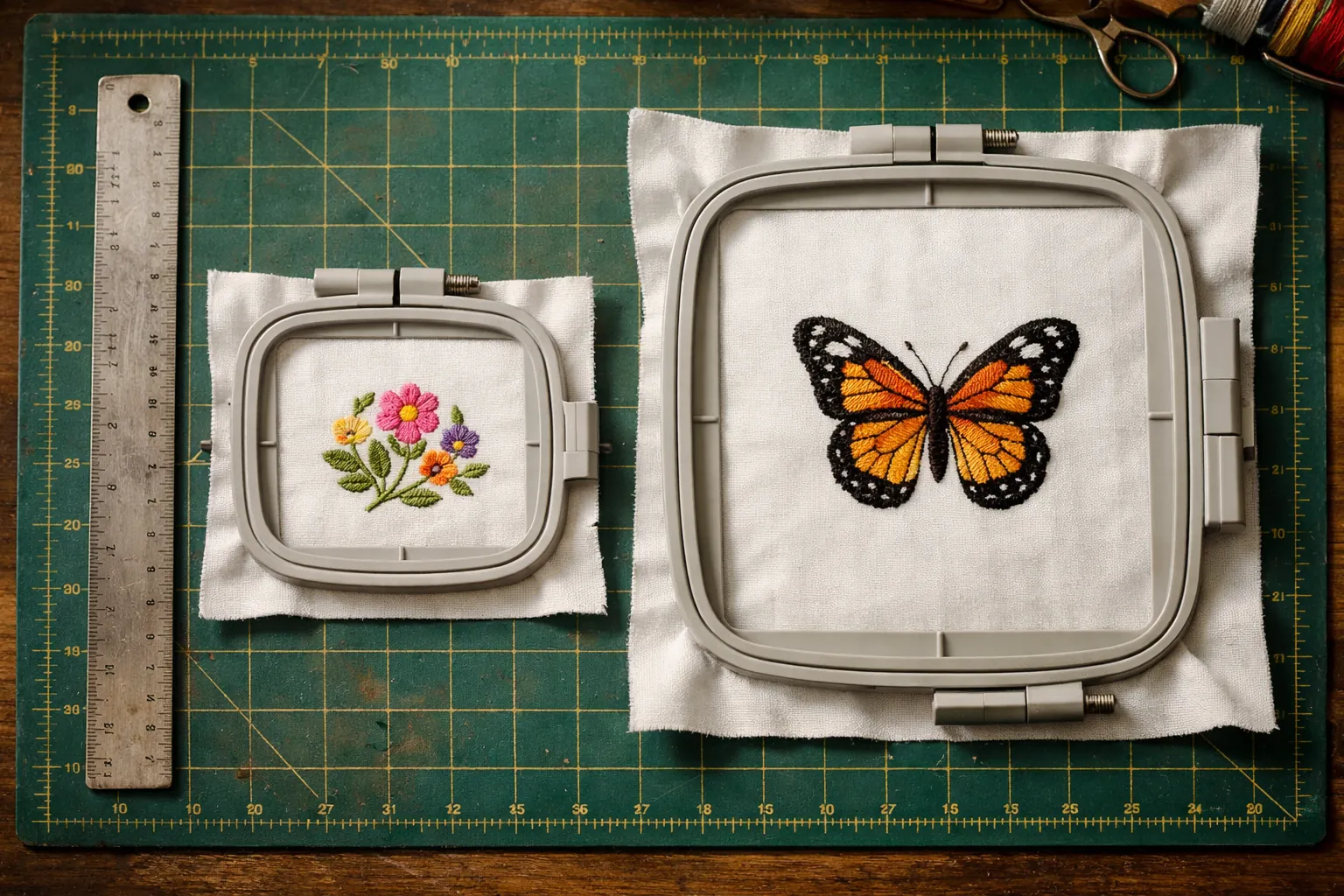 A small square hoop and a larger rectangular hoop side by side